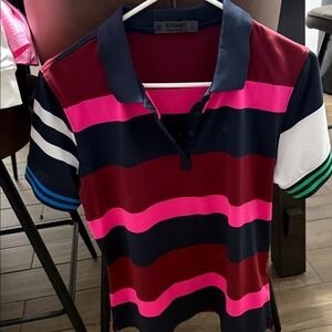 G/FORE Women's Bold Striped Button Down Shirt - Pink, Red, Navy